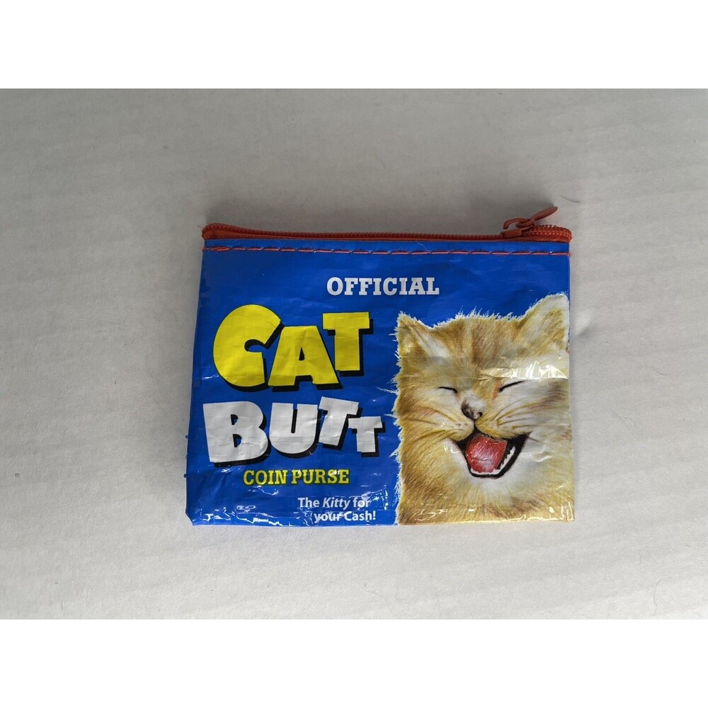 Blue Q Coin Pouch Purse Recycled Eco Friendly Retro Travel Wallet Cat Butt